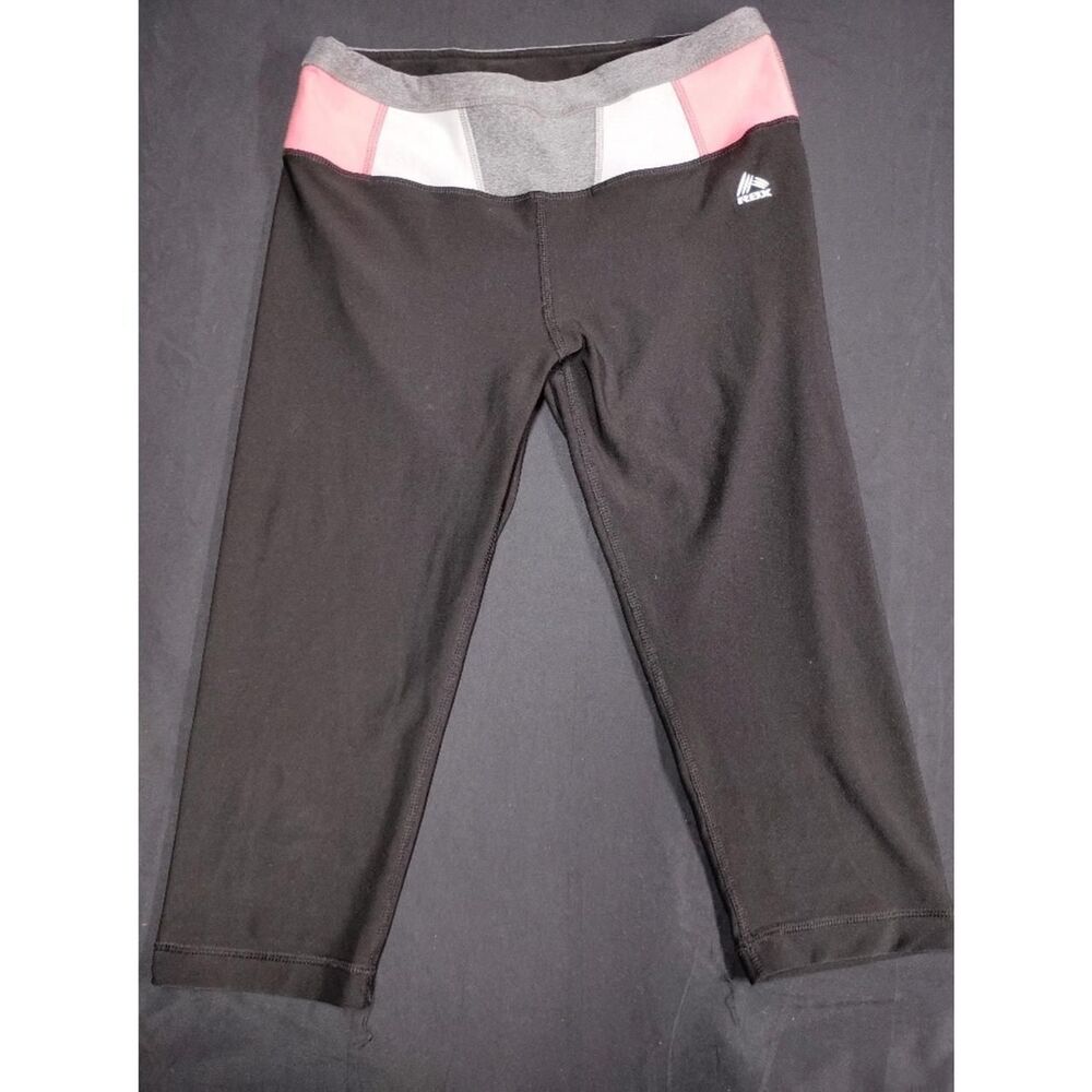 RbX active Black Capris with Pink White and Grey Colorblock Waistband